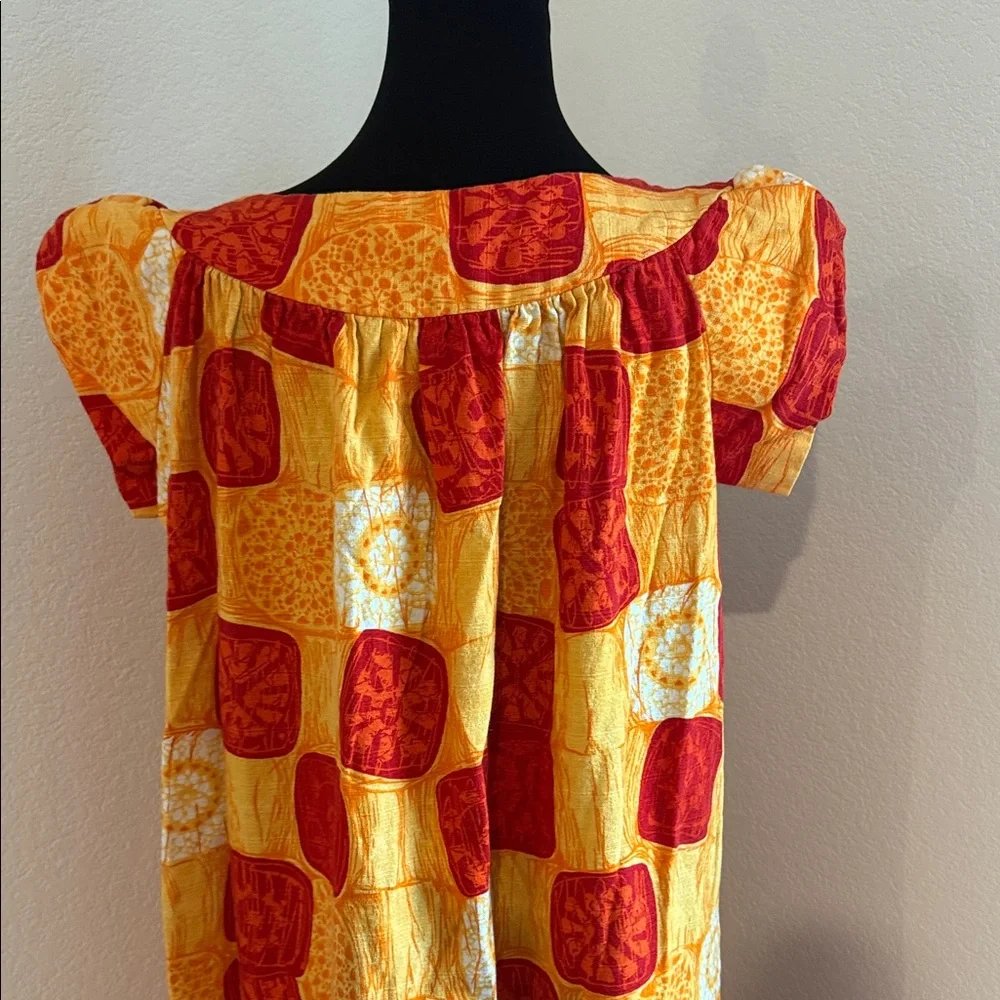 Vintage Made in Hawaii Elegant Red and Yellow Patchwork Maxi Dress - Picture 7 of 11